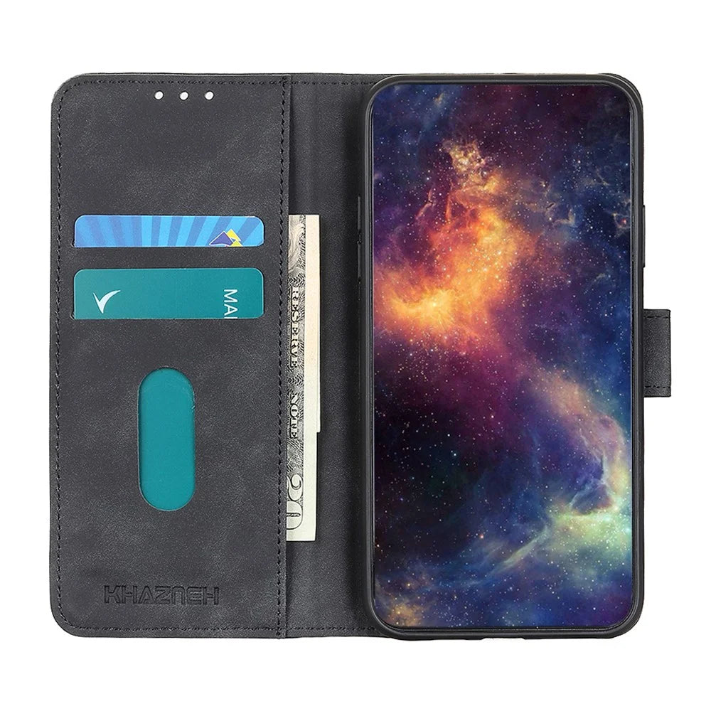 KHAZNEH For OnePlus Ace 6 Ultra 5G Case PU Leather Retro Texture Phone Cover - Black - 3