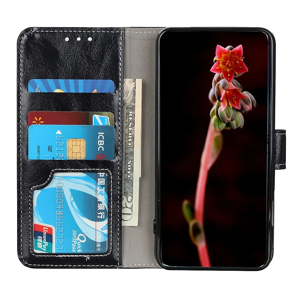 For OnePlus Ace 6 Ultra 5G Case Wallet Leather Phone Cover Crazy Horse Texture - Black - 3