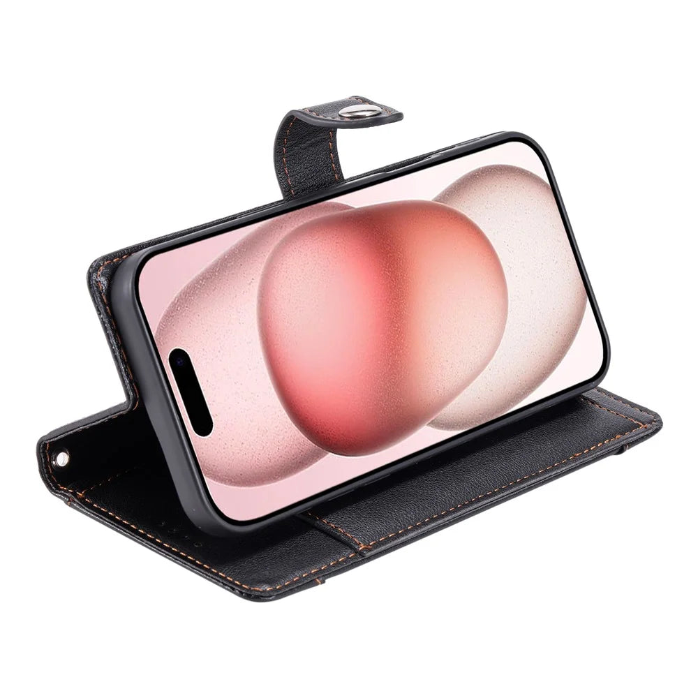 Wallet Case for iPhone 18 Pro Max / 17 Pro Max Litchi Texture Zipper Pocket Stand Leather Flip Phone Cover with Wrist Strap - Black - 3