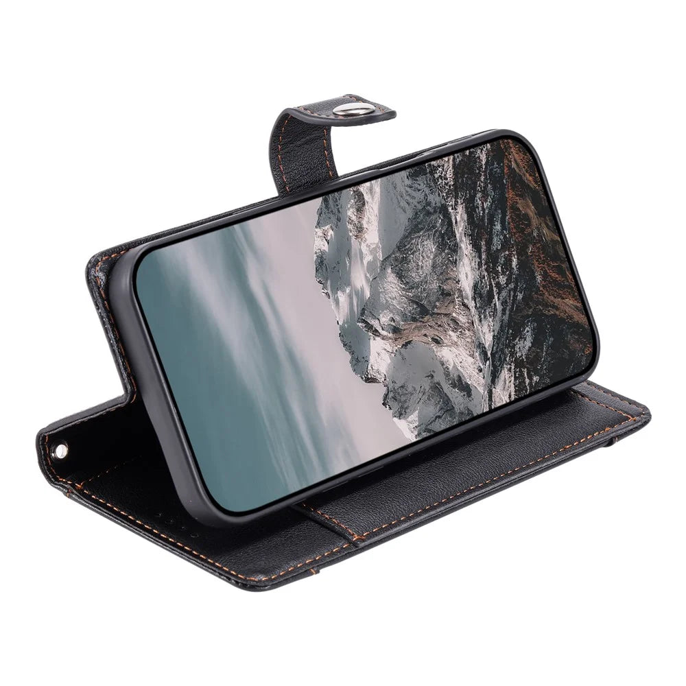 Wallet Case for Google Pixel 10a Litchi Texture Zipper Pocket Stand Leather Flip Phone Cover with Wrist Strap - Black - 4