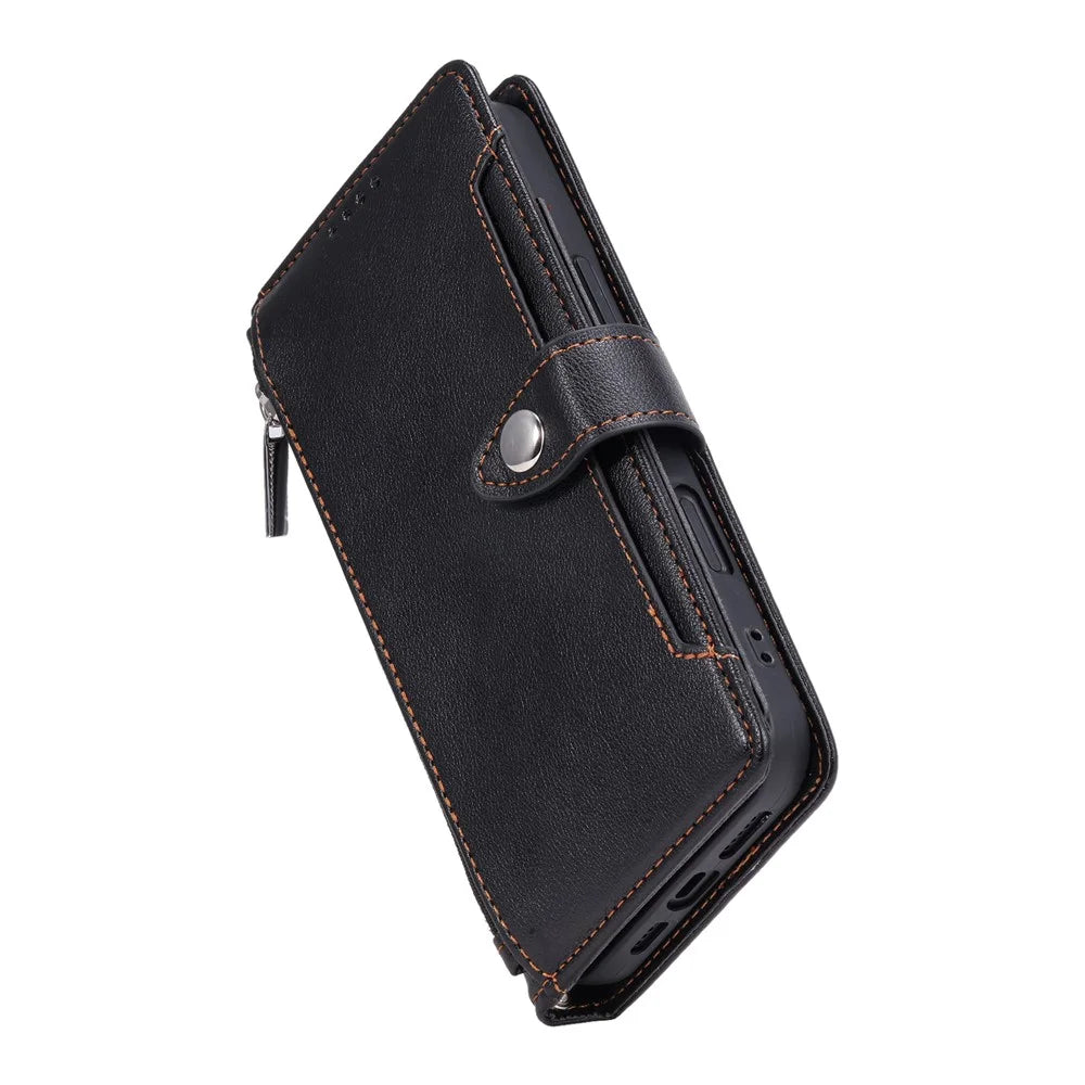 Wallet Case for Google Pixel 10a Litchi Texture Zipper Pocket Stand Leather Flip Phone Cover with Wrist Strap - Black - 6