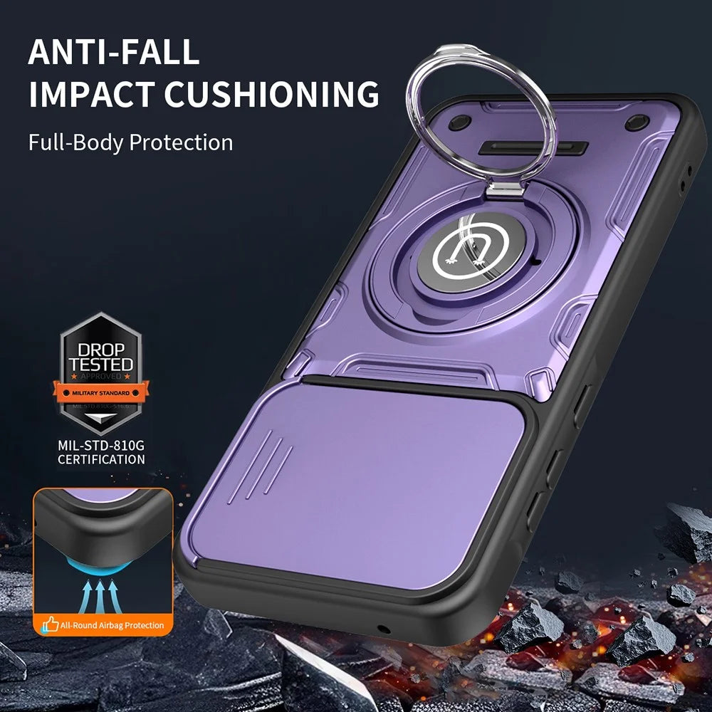 For Samsung Galaxy S26+ Case with Slide Camera Cover Ring Kickstand PC + TPU Phone Shell - Purple - Purple - 5