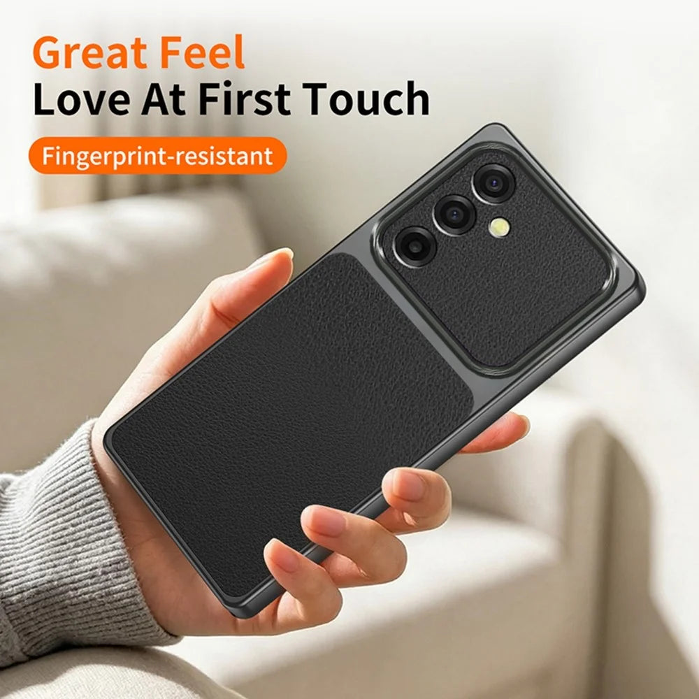 WANLONFENG XYP Series for Samsung Galaxy A37 5G Case Lambskin Texture PC TPU Precise Cutouts Phone Cover with 2Pcs Tempered Glass Film - Black - 2