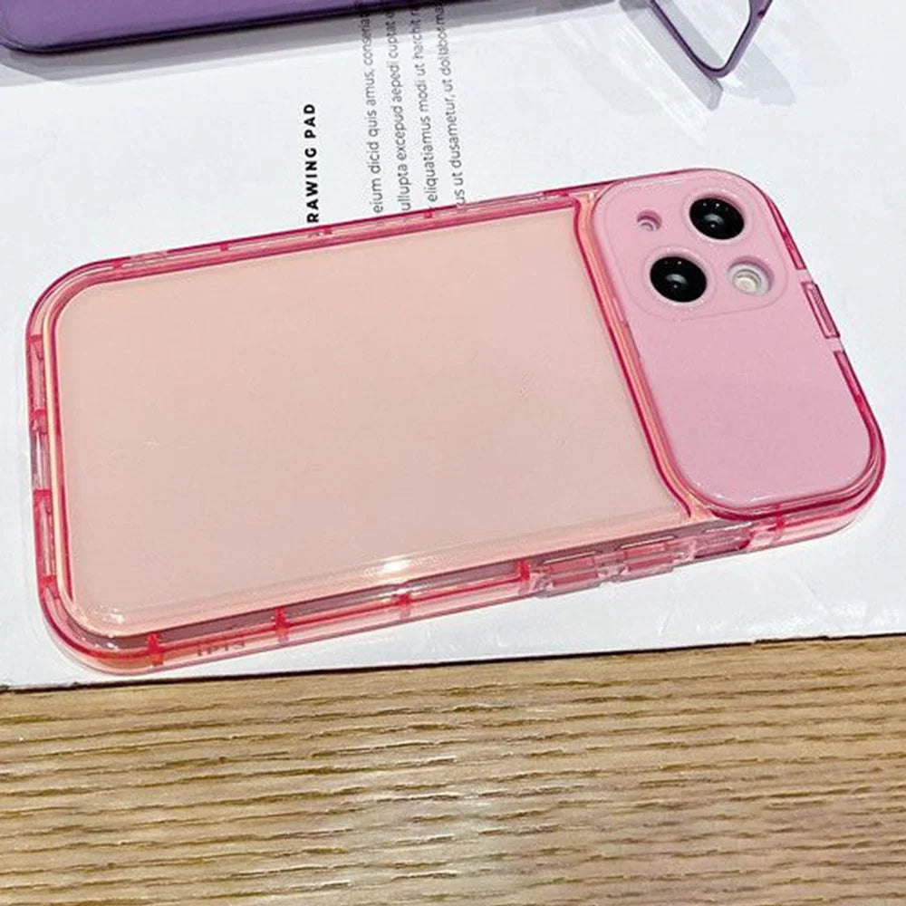 For iPhone 14 Case with Flip Mirror Lens Protection TPU + PC Shockproof Phone Shell - Pink - 2