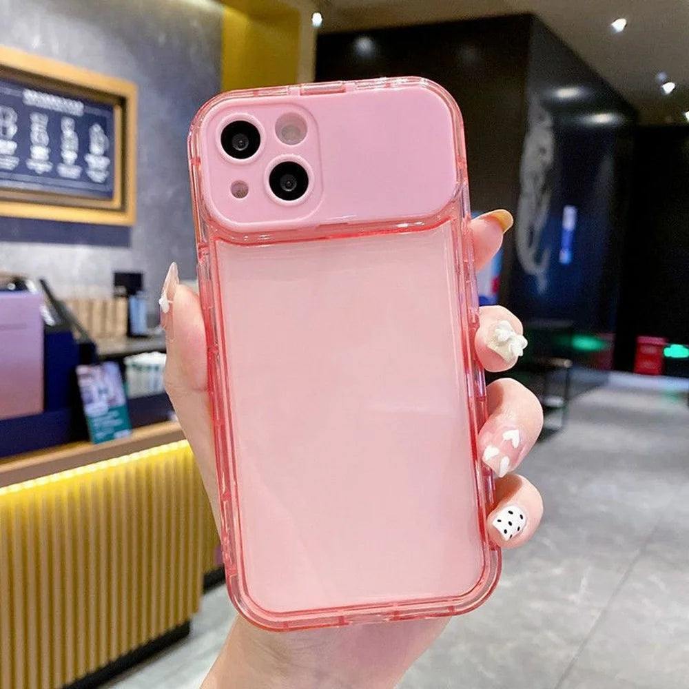 For iPhone 16 Case with Flip Mirror Lens Protection TPU + PC Shockproof Phone Shell - Pink - 1