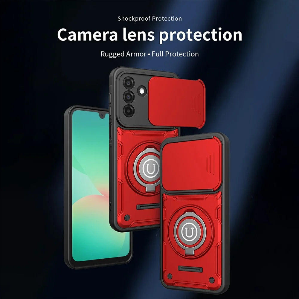 Phone Case with Slide Camera Cover For Samsung Galaxy A18 5G / A18 4G / A17 5G / A17 4G / A26 5G Ring Kickstand PC + TPU Shell - Red - 2