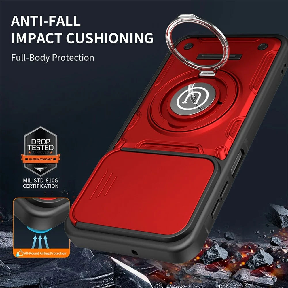 Phone Case with Slide Camera Cover For Samsung Galaxy A18 5G / A18 4G / A17 5G / A17 4G / A26 5G Ring Kickstand PC + TPU Shell - Red - 5