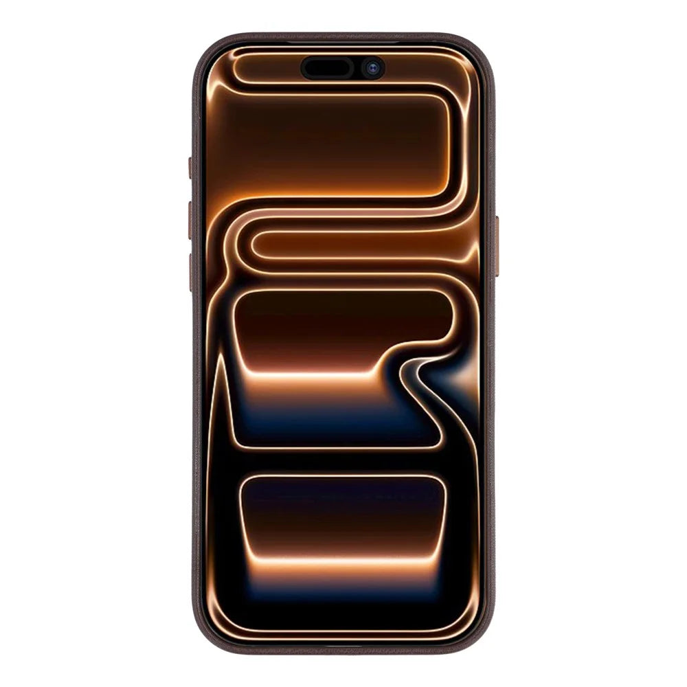 For iPhone 18 Pro / 17 Pro Magnetic Case with Card Holder Bio-Based Leather Phone Back Cover GRS Certified - Dark Brown - 2