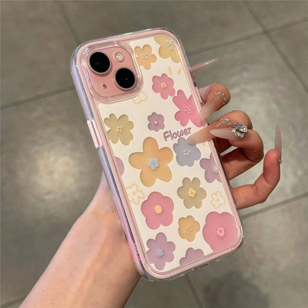 For iPhone 14 Case Colorful Floral Pattern Soft TPU Shockproof Phone Cover - Pink - 1