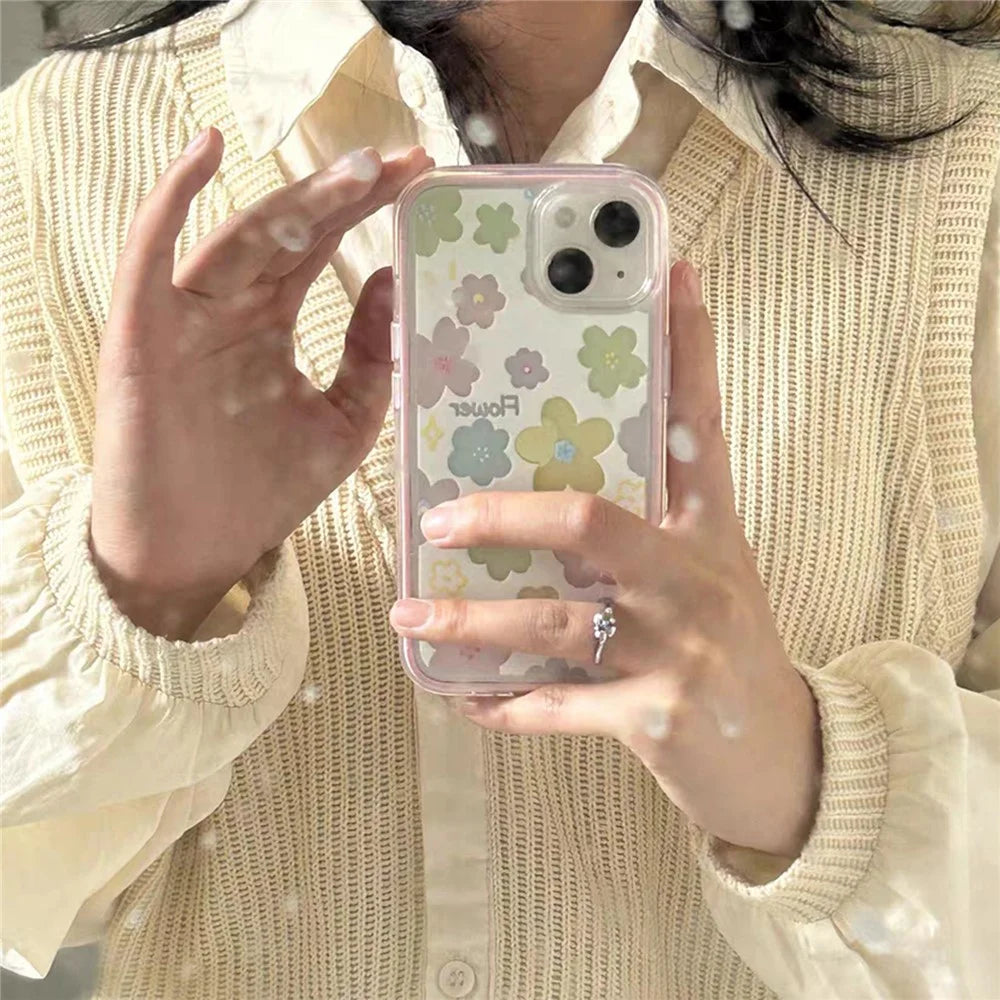For iPhone 14 Case Colorful Floral Pattern Soft TPU Shockproof Phone Cover - Pink - 2