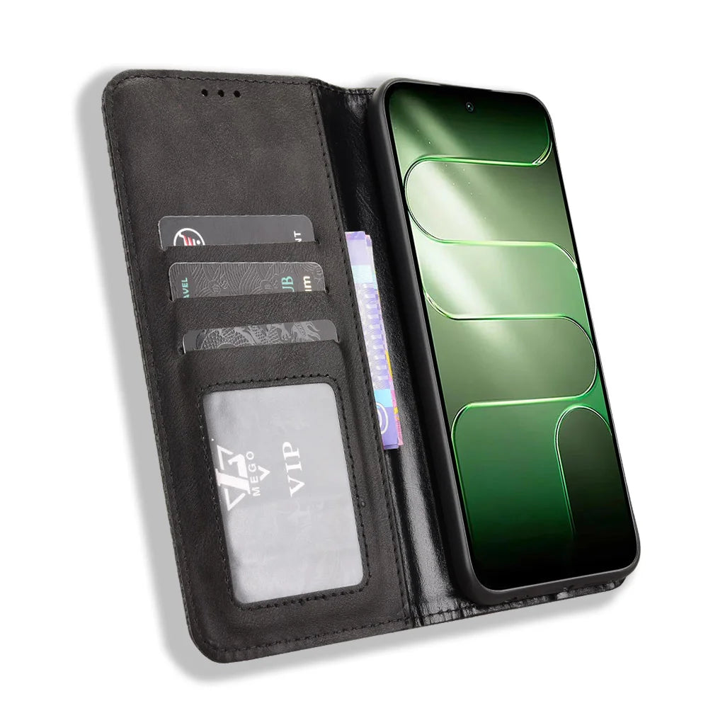 For TECNO Spark 50 5G Leather Case Wallet Stand Retro Texture Phone Cover - Black - 6