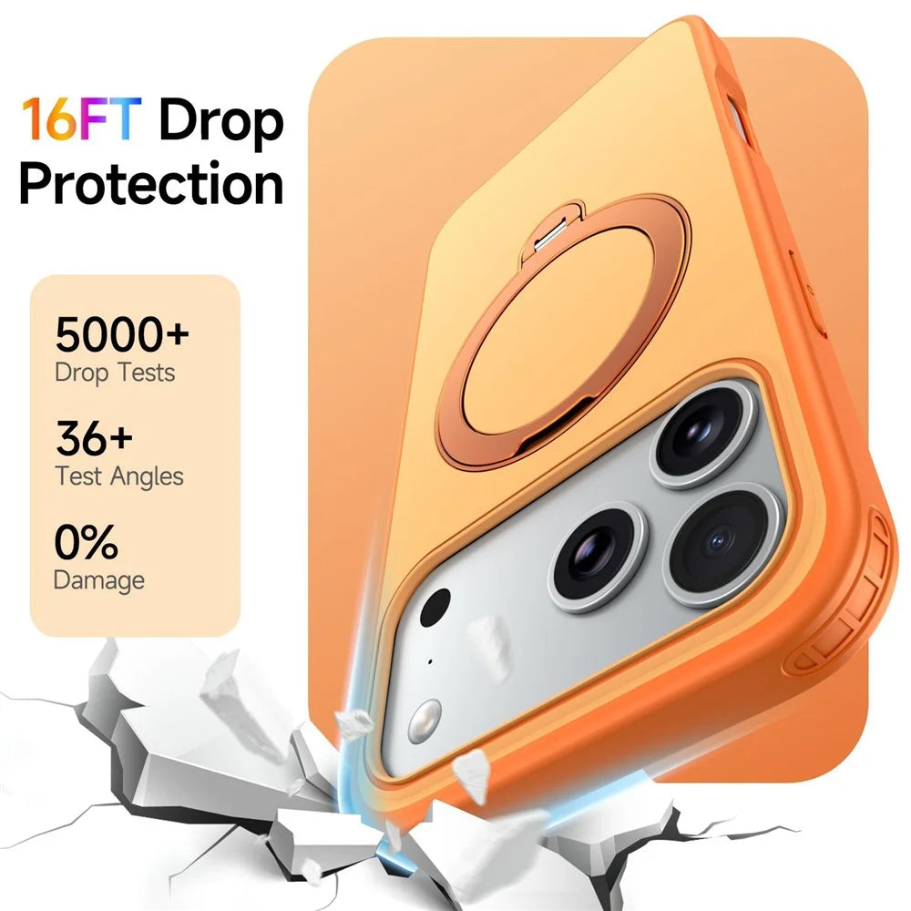 For iPhone 18 Pro / 17 Pro Magnetic Case Ring Holder Kickstand PC + TPU Dual-Layer Protective Phone Cover - Orange - 3