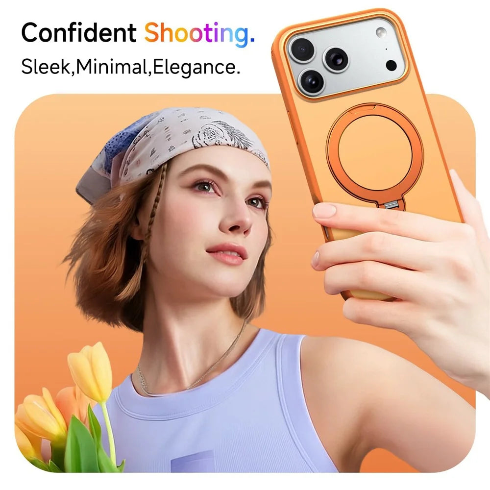 For iPhone 18 Pro / 17 Pro Magnetic Case Ring Holder Kickstand PC + TPU Dual-Layer Protective Phone Cover - Orange - 5