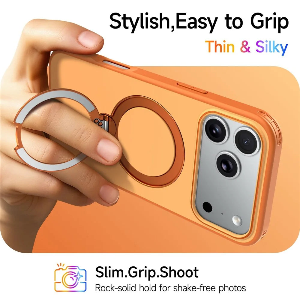 For iPhone 18 Pro / 17 Pro Magnetic Case Ring Holder Kickstand PC + TPU Dual-Layer Protective Phone Cover - Orange - 6