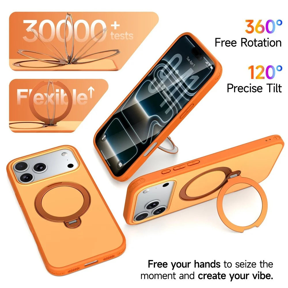 For iPhone 18 Pro / 17 Pro Magnetic Case Ring Holder Kickstand PC + TPU Dual-Layer Protective Phone Cover - Orange - 7