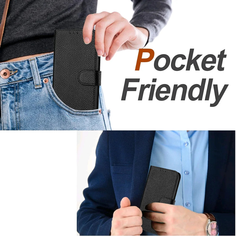 For Samsung Galaxy A57 5G Leather Case Litchi Texture Wallet Stand Anti Drop Phone Cover with Wrist Strap - Black - 6