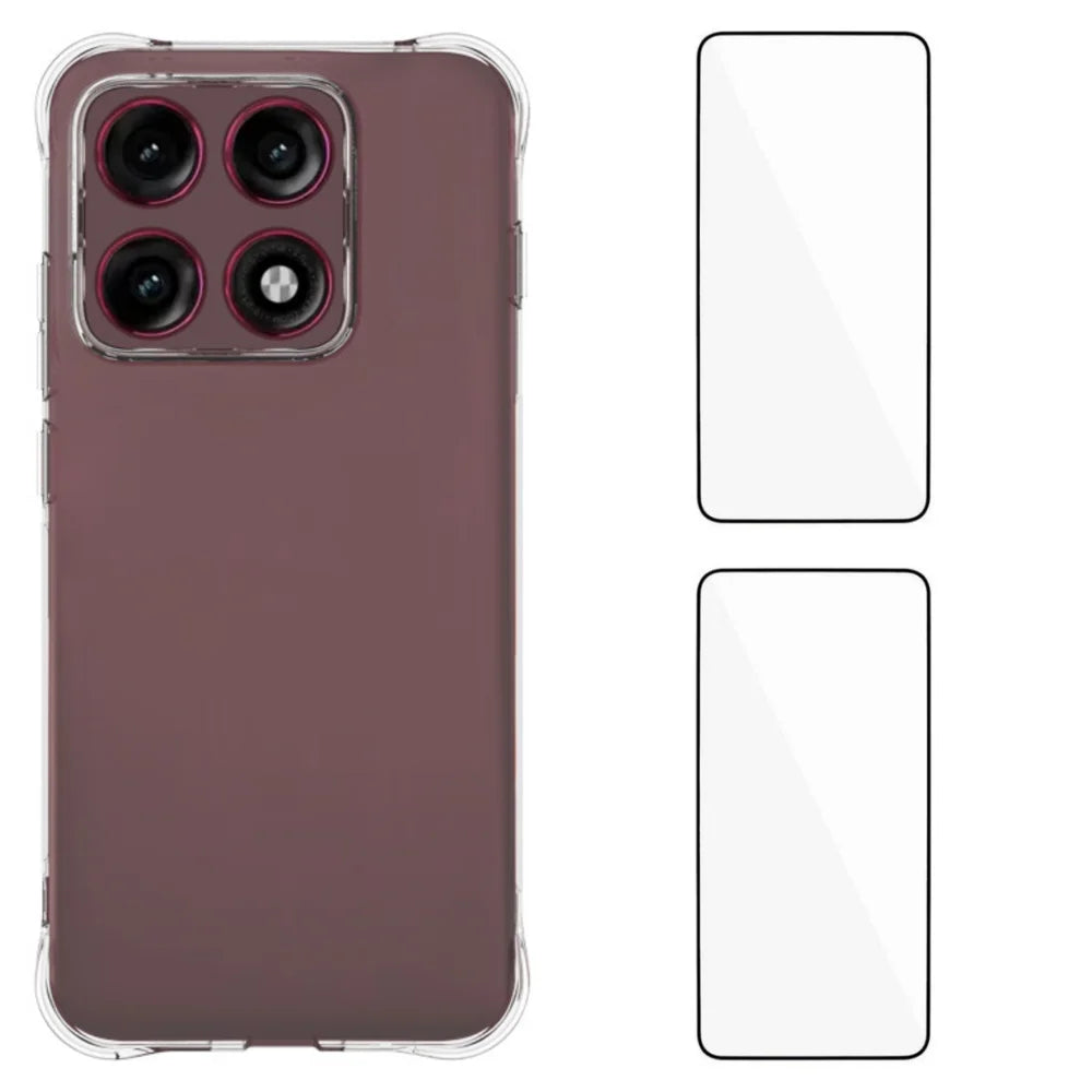 WANLONFENG for Motorola Edge 70 Pro 5G WL2 Series TPU Case 2.0mm Phone Cover with 2Pcs Tempered Glass Films - Transparent - 1