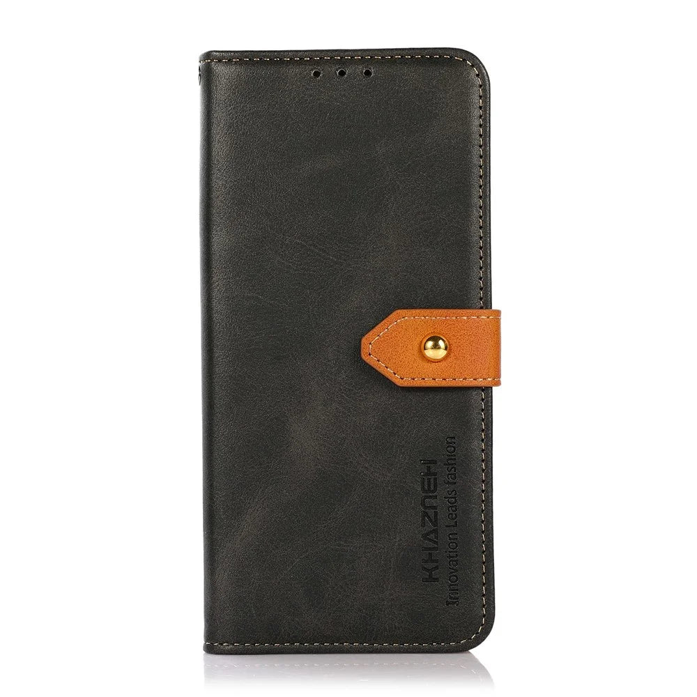KHAZNEH For OnePlus Nord CE6 Lite 5G Wallet Case Gold Magnetic Clasp Cowhide Texture Leather Flip Stand Phone Cover - Black - 6