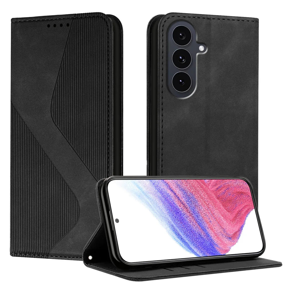 For Samsung Galaxy S26 FE Phone Cover Skin-touch Feel Leather Wallet Case with Stand - Black - 1
