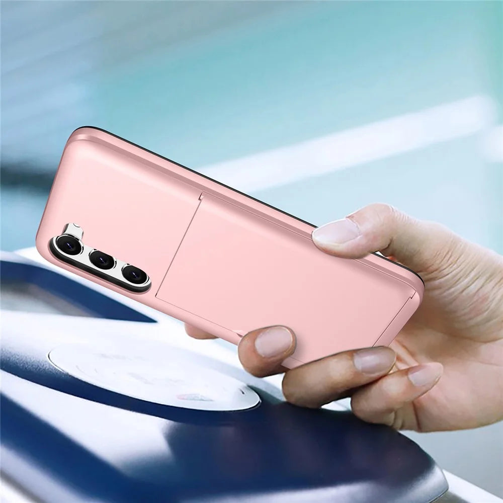 For Samsung Galaxy S23+ Mobile Phone Case TPU + PC Scratch-resistant Back Cover with Slide Card Holder - Rose Gold - 2
