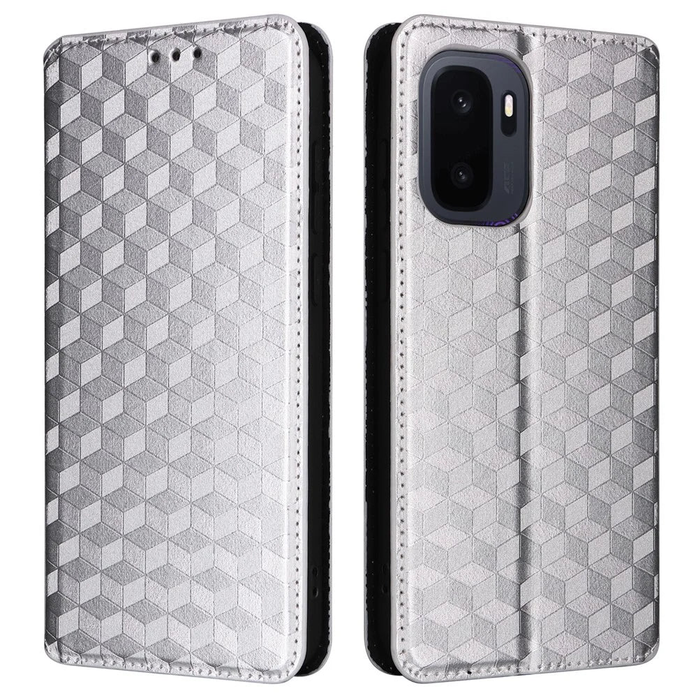 For OnePlus Ace 6 Ultra 5G Case Wallet Rhombus Imprinted PU Leather Phone Cover - Silver - 1