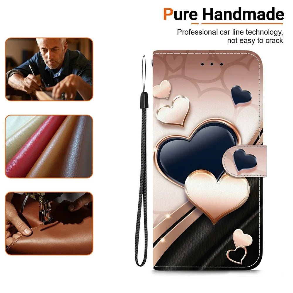 For Samsung Galaxy A27 5G Leather Case Stand Wallet Pattern Printing Phone Cover with Wrist Strap - Love - 4