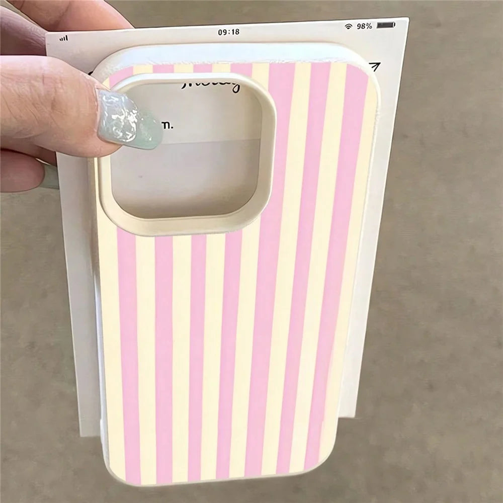 For iPhone 13 Pro Case Vertical Stripe TPU Slim Protective Phone Cover - Yellow + Pink - 3