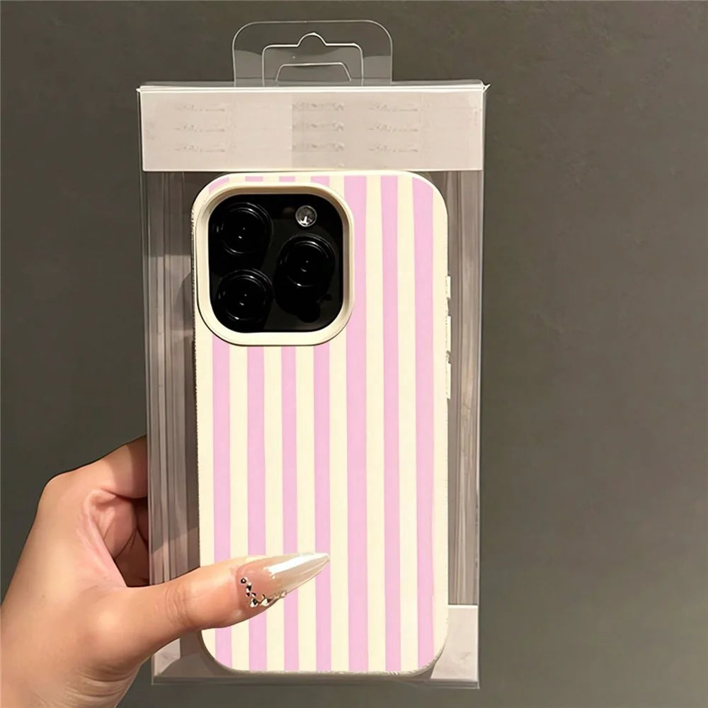 For iPhone 13 Pro Case Vertical Stripe TPU Slim Protective Phone Cover - Yellow + Pink - 5