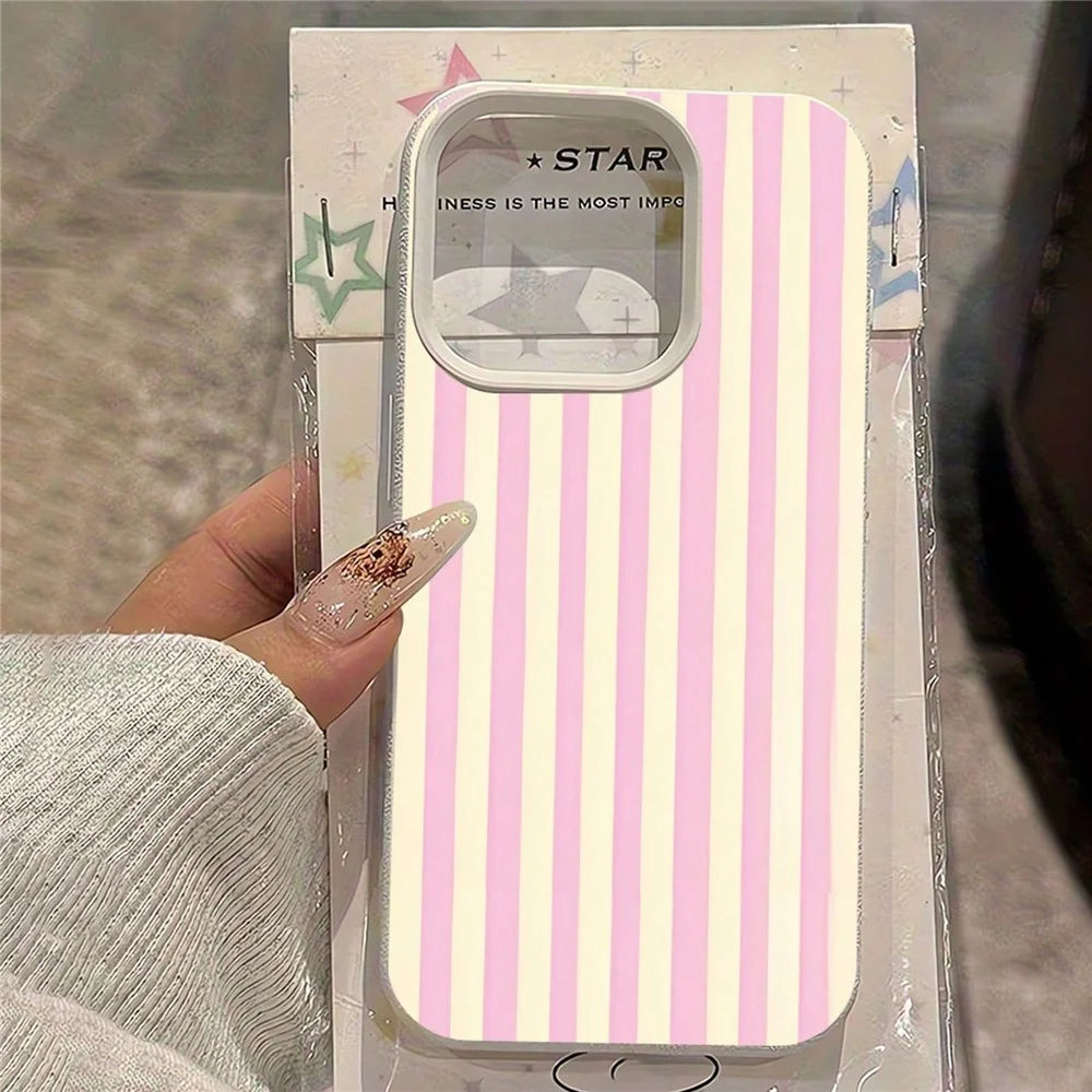 For iPhone 12 / 12 Pro Case Vertical Stripe TPU Slim Protective Phone Cover - Yellow + Pink - 4