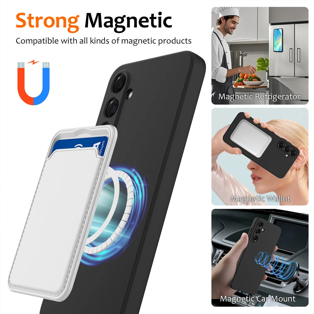 For Samsung Galaxy A27 5G Magnetic Case Anti-Drop Liquid Silicone Phone Cover with Lanyard - Black - 3