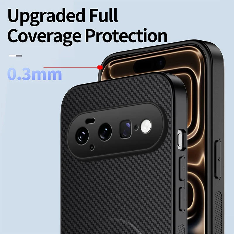 WANLONFENG for Google Pixel 11 QT1 Series Magnetic Case with 2Pcs Tempered Glass Films Kickstand Carbon Fiber Texture PC TPU Phone Cover - Black - 5
