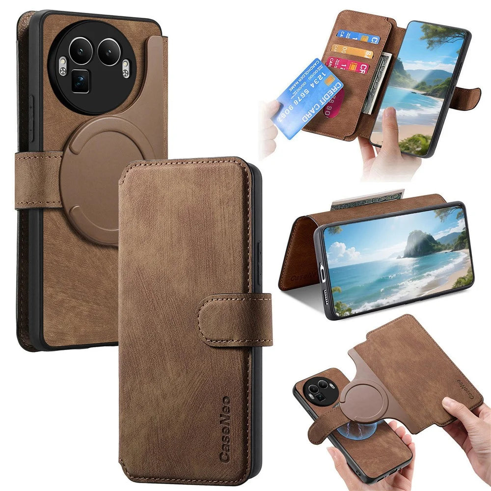 CASENEO MW-03 for Realme GT 8 Pro 5G Magnetic Case Detachable Leather Phone Wallet Cover - Brown - 1