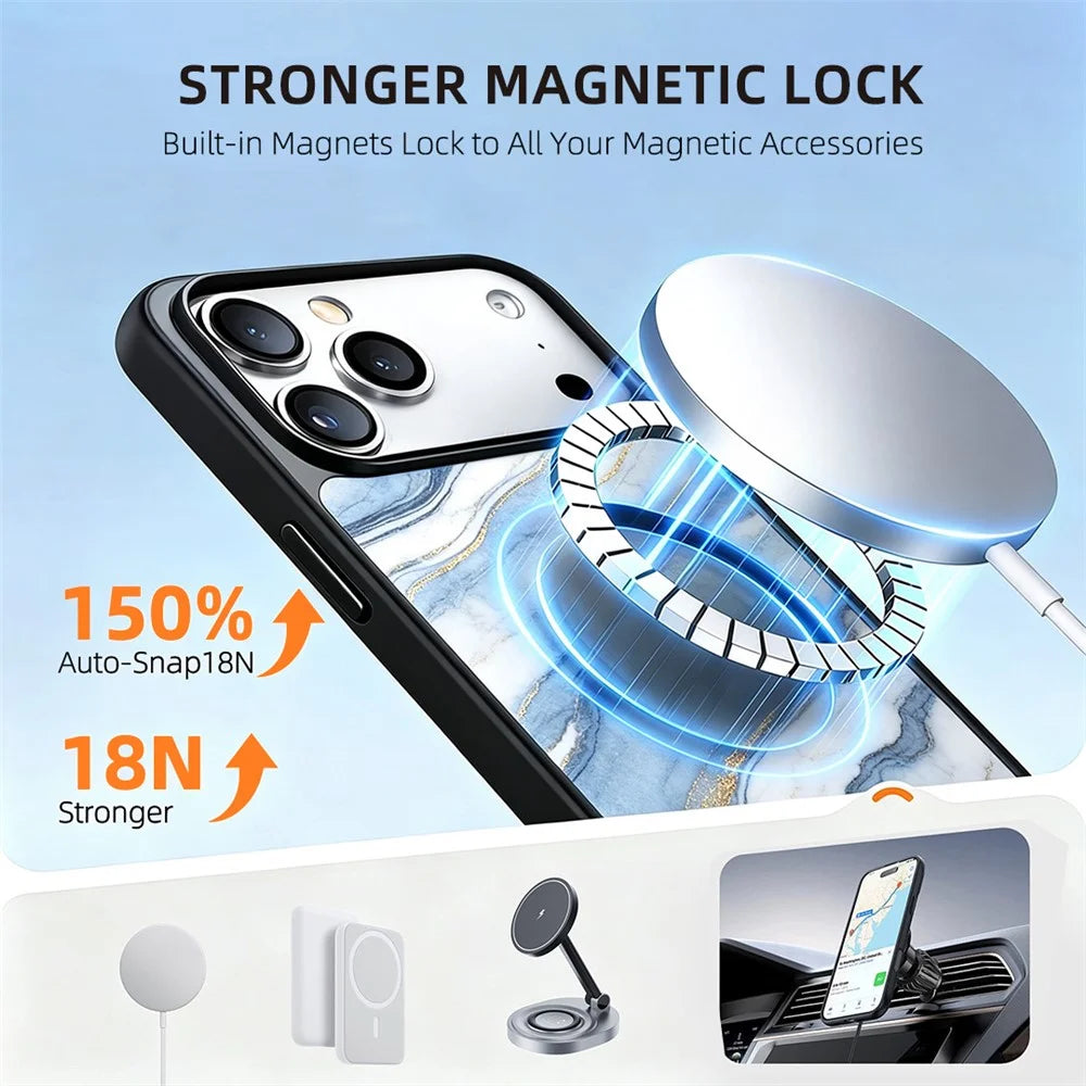 EYCASE For iPhone 17 Pro Max Magnetic Case Marble Pattern TPU + Acrylic Shockproof Phone Cover - Blue Gold Sand Marble Pattern - 3