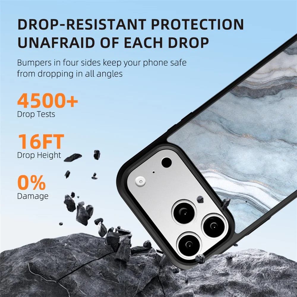 EYCASE For iPhone 17 Pro Max Magnetic Case Marble Pattern TPU + Acrylic Shockproof Phone Cover - Blue Gold Sand Marble Pattern - 4