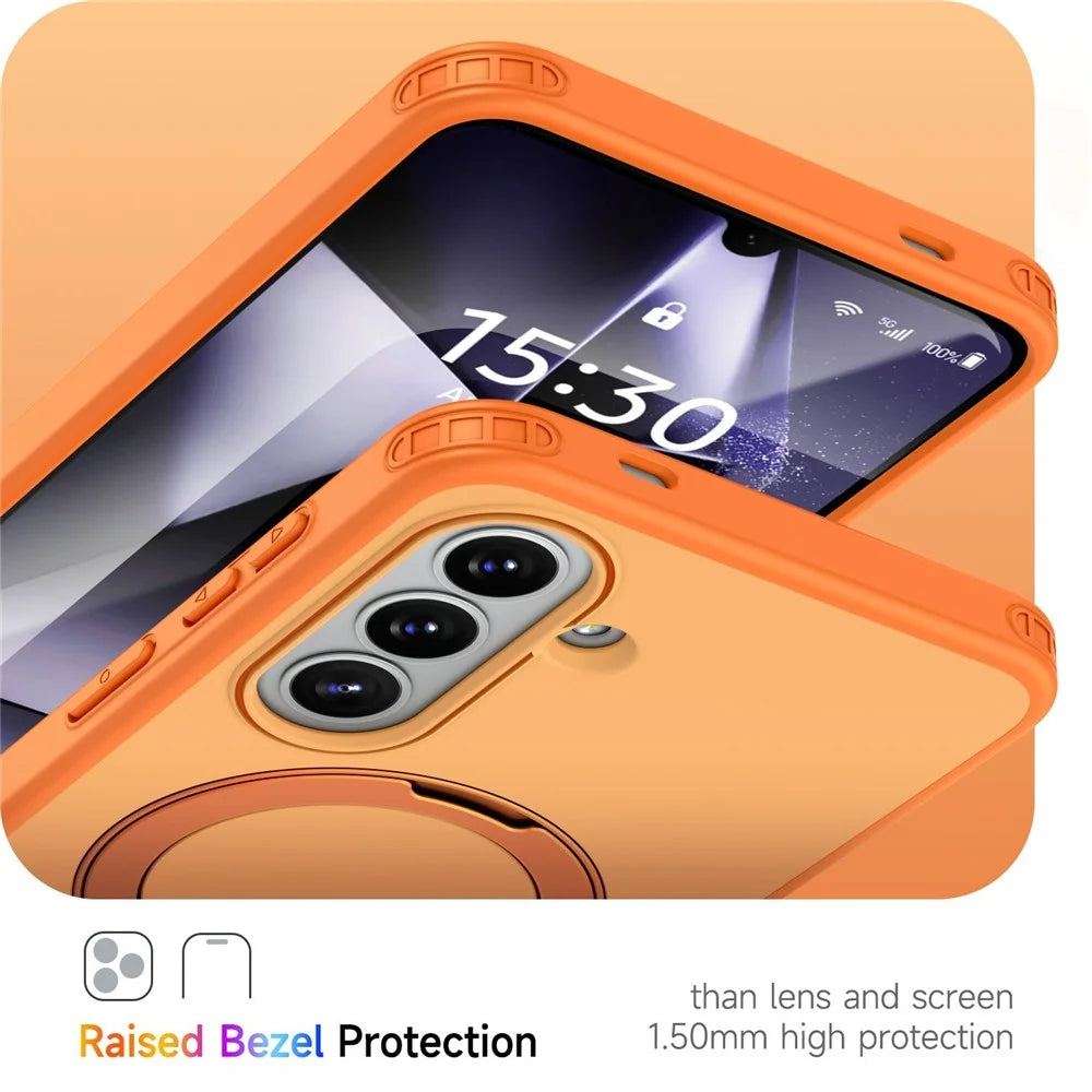 For Samsung Galaxy A57 5G Magnetic Case Ring Holder Kickstand PC + TPU Dual-Layer Protective Phone Cover - Orange - 4