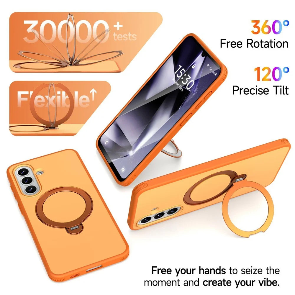 For Samsung Galaxy A57 5G Magnetic Case Ring Holder Kickstand PC + TPU Dual-Layer Protective Phone Cover - Orange - 7