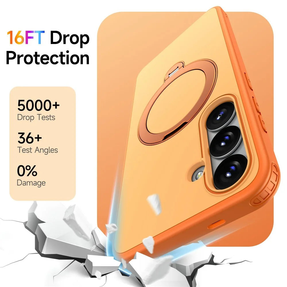 For Samsung Galaxy S26+ Magnetic Case Ring Holder Kickstand PC + TPU Dual-Layer Protective Phone Cover - Orange - 3