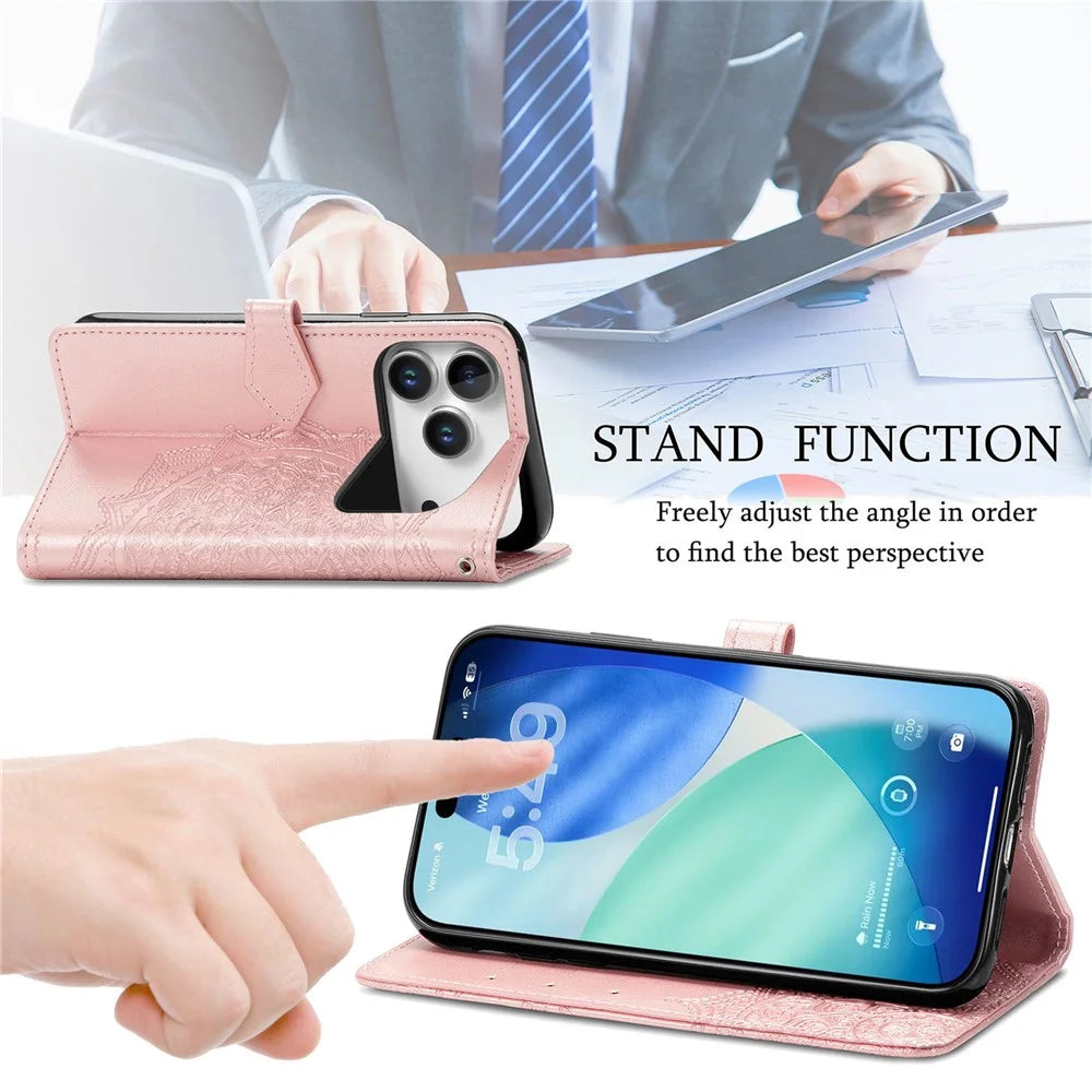 For Blackview Wave 7C Wallet Case Mandala Flower Leather Phone Cover Stand - Rose Gold - 5