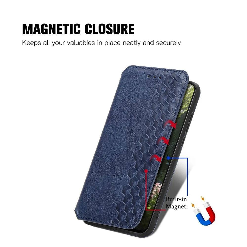 For Blackview Wave 7C Case Rhombus Imprint PU Leather Wallet Phone Cover - Blue - 4