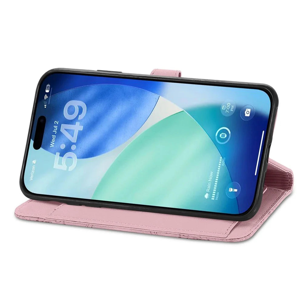 For Blackview Wave 7C Zipper Wallet Case with Strap Flower Imprint PU Leather Phone Cover - Pink - 3