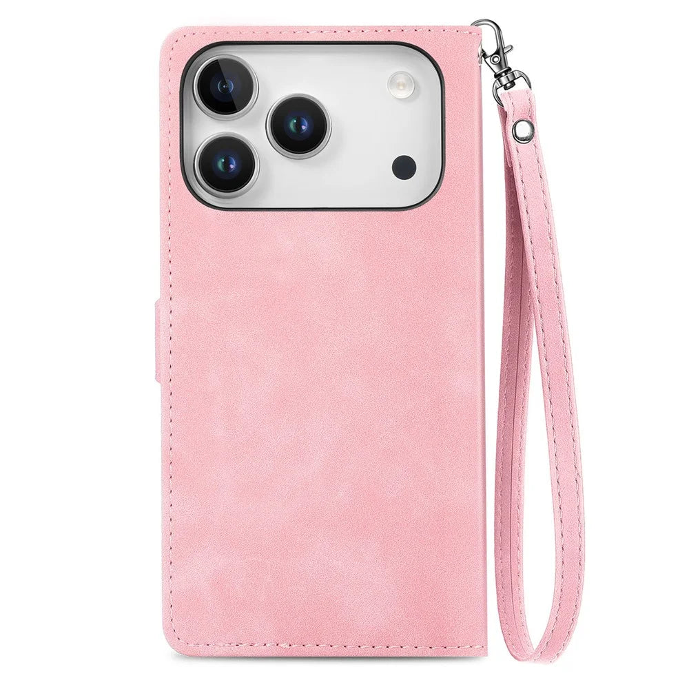 For Blackview Wave 7C Zipper Wallet Case with Strap Flower Imprint PU Leather Phone Cover - Pink - 6