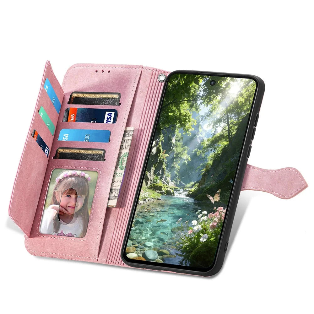 For Natural AI Phone Zipper Wallet Case with Strap Flower Imprint PU Leather Phone Cover - Pink - 2