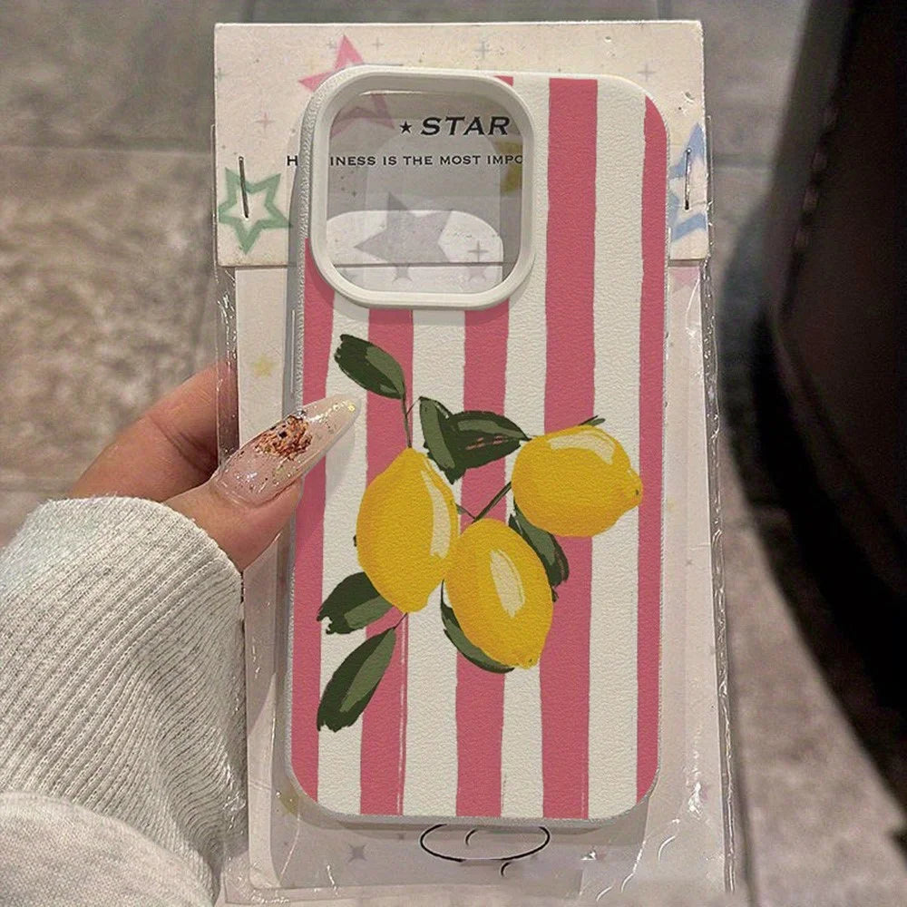 For iPhone 17 Case Stripe Lemon Fruit Pattern Soft TPU Protective Phone Cover - 3 Lemons - 1