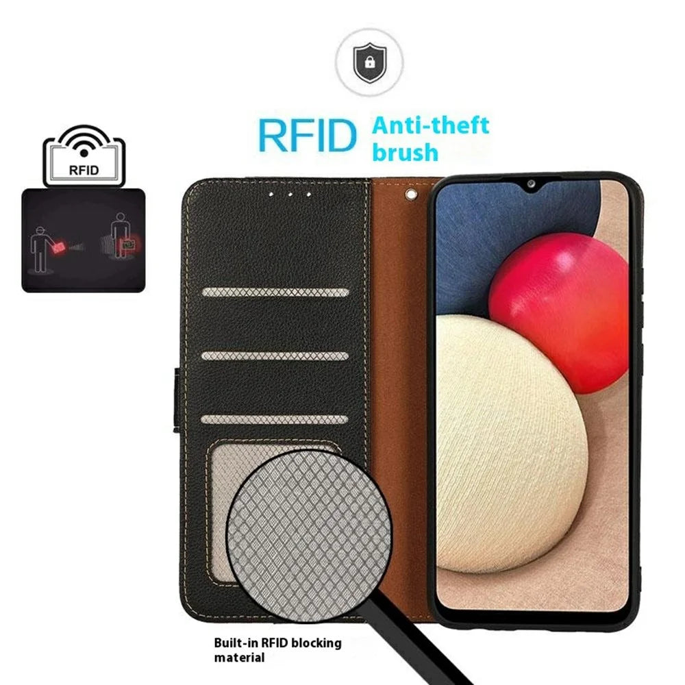 KHAZNEH For OnePlus Nord CE6 Lite 5G  /  Realme P4x 5G Case RFID Blocking Wallet Litchi Texture PU Leather Phone Cover with Strap - Black - 4