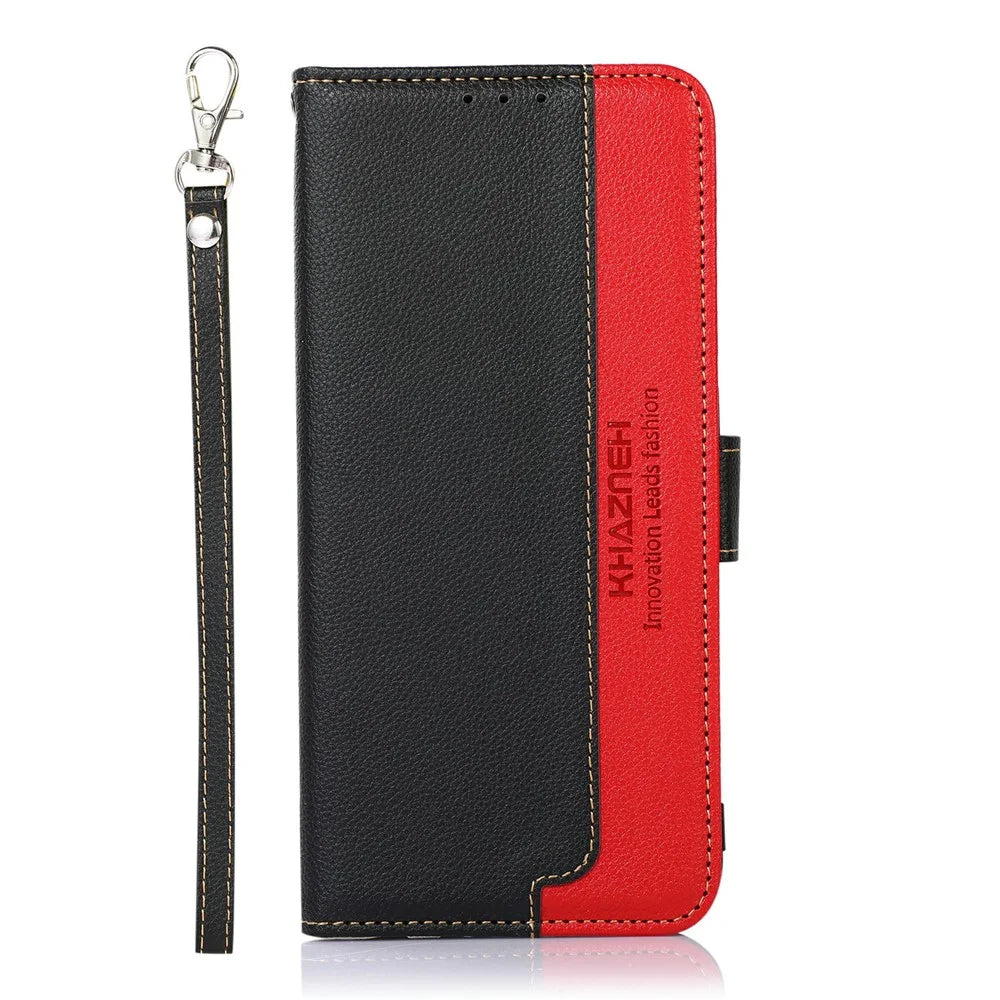 KHAZNEH For OnePlus Nord CE6 Lite 5G  /  Realme P4x 5G Case RFID Blocking Wallet Litchi Texture PU Leather Phone Cover with Strap - Black - 6