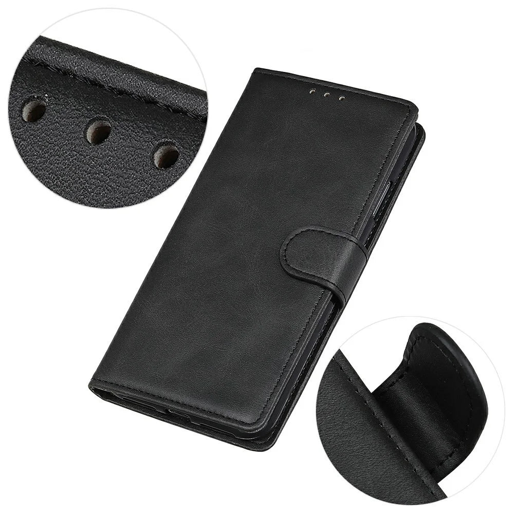 For OnePlus Nord CE6 Lite 5G / Realme P4x 5G Case Cowhide Texture Leather Wallet Stand Phone Cover - Black - 5