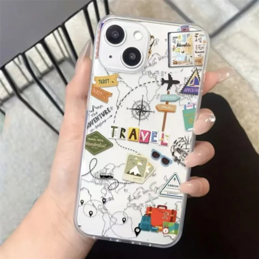 For iPhone 11 Case Travel Map Aircraft Pattern Clear TPU Shockproof Phone Cover - Transparent - 1