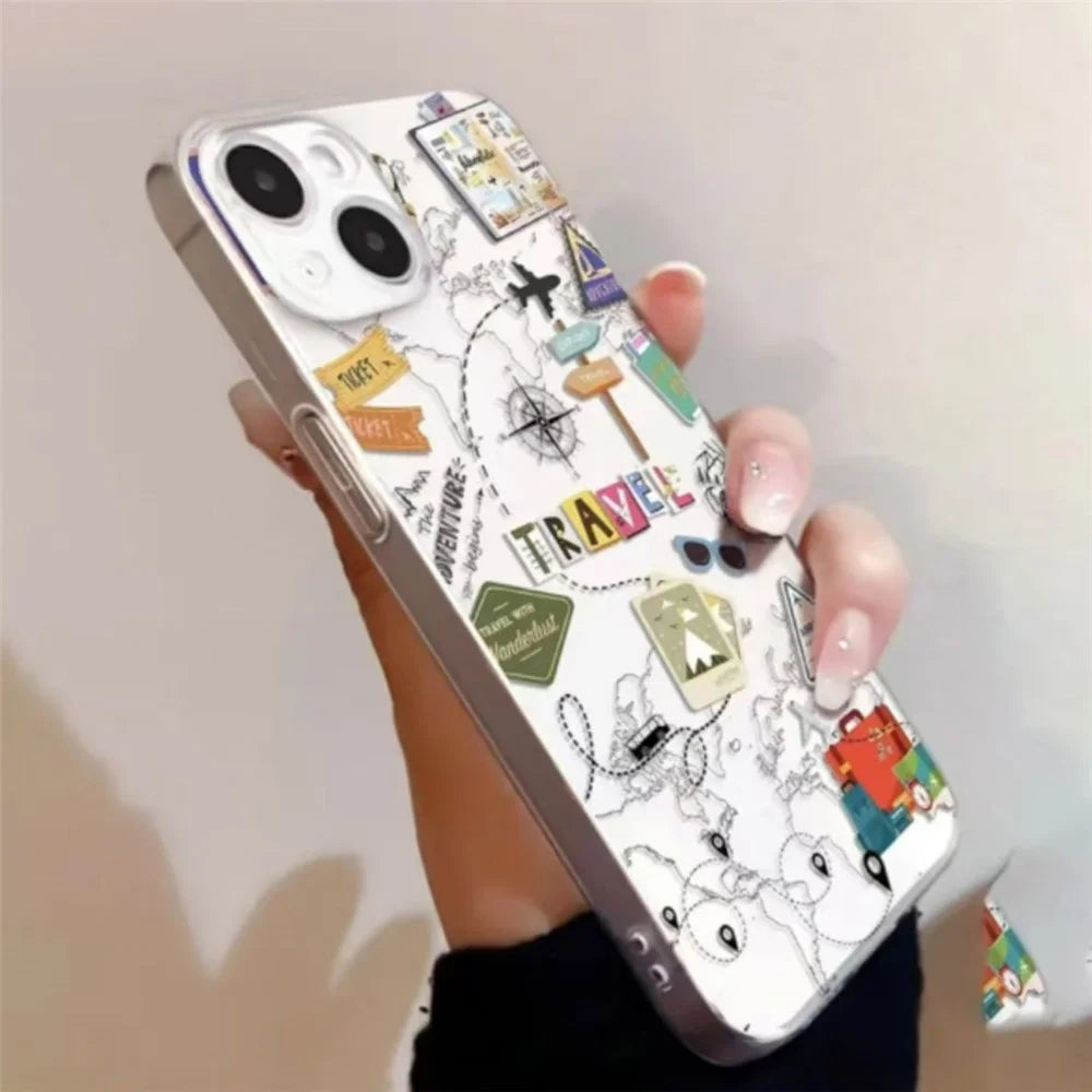 For iPhone 14 Case Travel Map Aircraft Pattern Clear TPU Shockproof Phone Cover - Transparent - 4