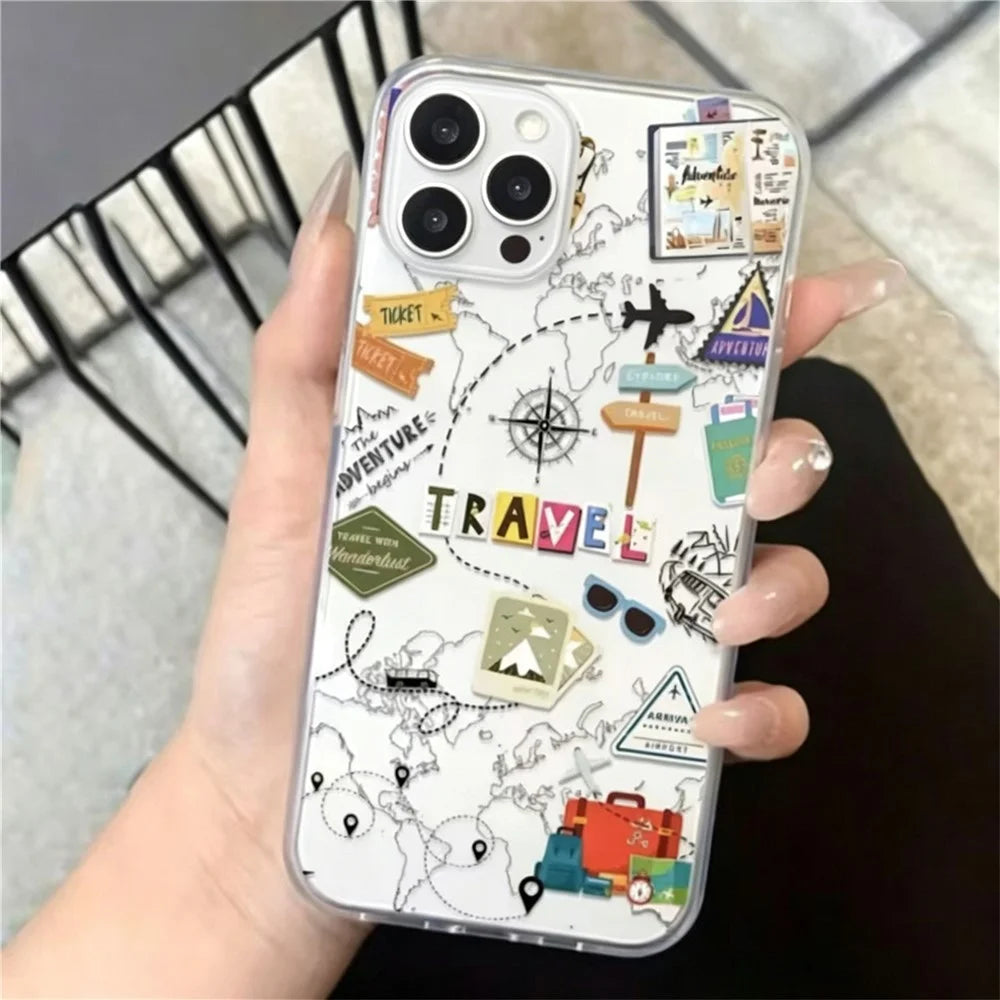 For iPhone 11 Pro Case Travel Map Aircraft Pattern Clear TPU Shockproof Phone Cover - Transparent - 1
