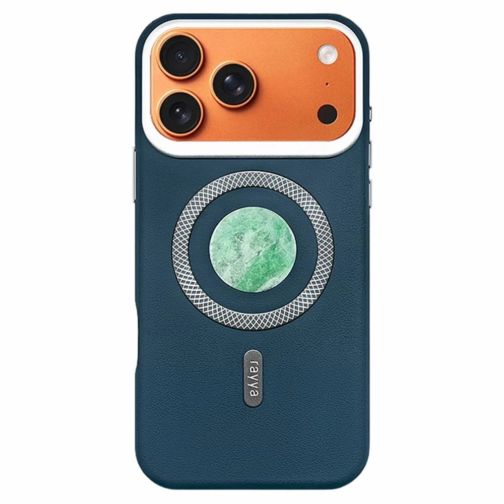 RAYYA For iPhone 17 Pro Max Magnetic Case Jadeite Inlay Leather + PC + TPU Phone Back Cover - Blue - 1